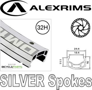 WHEEL - 700c Alex DM18 D/w 32H A/v Eyeletted M/e Silver Rim, FRONT Q/R (100mm OLD) Centerlock Disc Sealed Novatec Black Hub, Mach1 SILVER Spokes