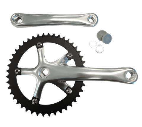 170mm x 3/32 x 44T Single Speed Chainwheel Set - Diamond Taper, 130 BCD, 29mm Offset, Silver Crank, Alloy, Black