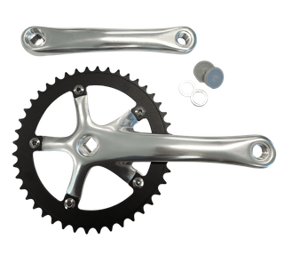 170mm x 3/32 x 44T Single Speed Chainwheel Set - Diamond Taper, 130 BCD, 29mm Offset, Silver Crank, Alloy, Black
