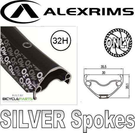 WHEEL - 29er Alex MD30 32H P/j Black Rim,  8/11 Speed Q/R (141mm OLD) 6 Bolt Disc Sealed Novatec Black Hub, SILVER Spokes