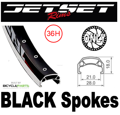 WHEEL - 700C Jetset CH-E213 36H P/j Black Rim,  FRONT Q/R (100mm OLD) 6 Bolt Disc Loose Ball Joytech Black Hub,  Mach 1 BLACK Spokes