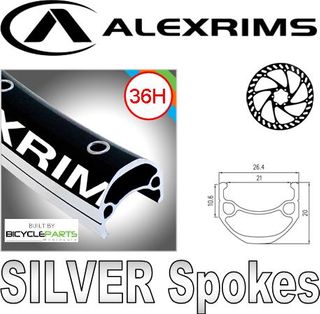 WHEEL - 26" Alex DM-21 36H P/j Black Rim,  FRONT Q/R (100mm OLD) 6 Bolt Disc Loose Ball Joytech Black Hub,  Mach 1 SILVER Spokes