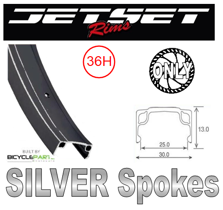 WHEEL - 20" JETSET 7X 36H Black Rim,  FRONT Q/R (100mm OLD) 6 Bolt Disc Loose Ball Joytech Black Hub,  Mach 1 SILVER Spokes