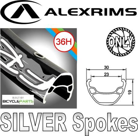 WHEEL - 26" Alex FR30 36H P/j Black Rim,  FRONT Q/R (100mm OLD) 6 Bolt Disc Loose Ball Joytech Black Hub,  Mach 1 SILVER Spokes