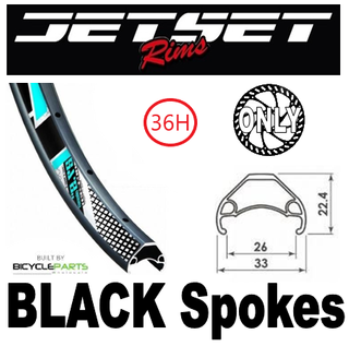 WHEEL - 29er Jetset HC-E331 36H P/j Matt Black Rim,  FRONT Q/R (100mm OLD) 6 Bolt Disc Loose Ball Joytech Black Hub, BLACK Spokes