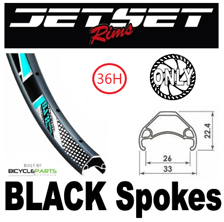 WHEEL - 29er Jetset HC-E331 36H P/j Matt Black Rim,  FRONT Q/R (100mm OLD) 6 Bolt Disc Sealed Novatec Black Hub, BLACK Spokes