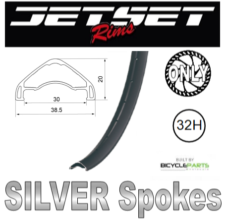 WHEEL - 29er Jetset AM-30HO+ ARCOS 32H W/j Black Rim,  FRONT 15mm T/A (110mm OLD) 6 Bolt Disc Sealed Novatec Boost Black Hub, SILVER Spokes
