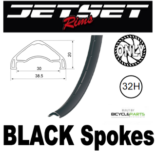 WHEEL - 29er Jetset AM-30HO+ ARCOS 32H W/j Black Rim,  FRONT 15mm T/A (110mm OLD) 6 Bolt Disc Sealed Novatec Boost Black Hub, BLACK Spokes