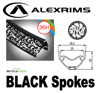 WHEEL - 26" Alex MD25 36H P/j Black Rim,  8/11 SPEED Q/R (135mm OLD) 6 Bolt Disc Sealed Novatec Black Hub, BLACK Spokes
