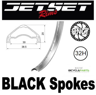 WHEEL - 27.5/650B Jetset AM-30HO+ ARCOS 32H W/j Polished Silver Rim,  FRONT 15mm T/A (110mm OLD) 6 Bolt Disc Sealed Novatec Boost Black Hub, BLACK Spokes