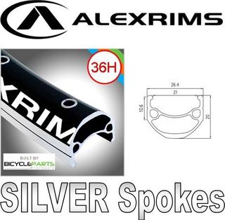 WHEEL - 29er Alex DM21 36H Black Rim,  FRONT TRACK 3/8" Nutted (100mm OLD) Sealed Sturmey Silver Hub, SILVER Spokes