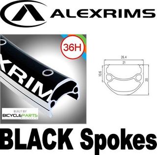 WHEEL - 29er Alex DM21 36H Black Rim,  FRONT TRACK 3/8" Nutted (100mm OLD) Sealed Sturmey Silver Hub, BLACK Spokes