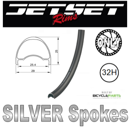 WHEEL - 29er Jetset AR-25 ARCOS 32H S/j Black Rim,  8/11 SPEED 12mm T/A (142mm OLD) 6 Bolt Disc Sealed Novatec Black Hub, SILVER Spokes
