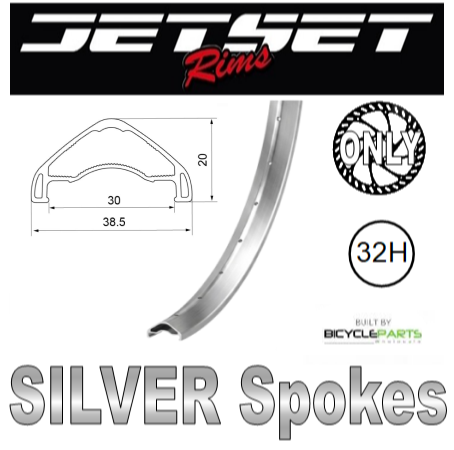WHEEL - 29er Jetset AM-30HO+ ARCOS 32H W/j Polished Silver Rim,  8/11 SPEED 12mm T/A (150mm OLD) 6 Bolt Disc Sealed KT (612 POE 0.6 deg Hub Body) Black Hub, SILVER Spokes