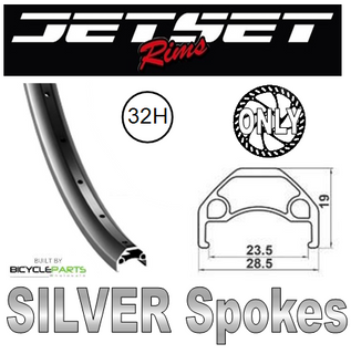 WHEEL - 27.5 / 650B Jetset HC-X359 32H P/j Matt Black Rim,  8/11 SPEED 12mm T/A (148mm OLD) 6 Bolt Disc Sealed Bear Pawl Black Hub,  Mach 1 SILVER Spokes