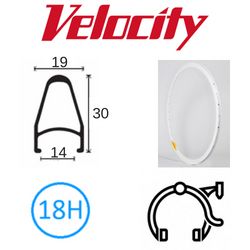 RIM 700c x 14mm - VELOCITY DEEP V - 18H - (622 x 14) - Presta Valve - Rim Brake - D/W - WHITE (Powder Coated) - MSW