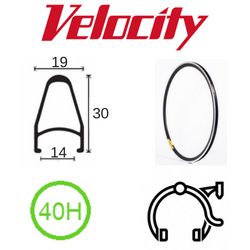 RIM 700c x 14mm - VELOCITY DEEP V - 40H - (622 x 14) - Presta Valve - Rim Brake - D/W - BLACK (Anodised) - MSW