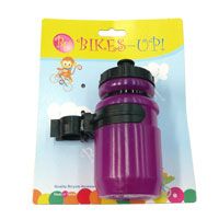 BOTTLE - Mini Water Bottle, 400cc, BIKES UP! Tie Card, With Black Adjustable Cage, PURPLE