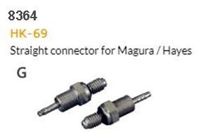 HYDRAULIC HOSE FITTING - G - HK-69,Straight connector for Magura,Hayes, M8 x 34.5L, stainless , SOLD INDIVIDUALLY