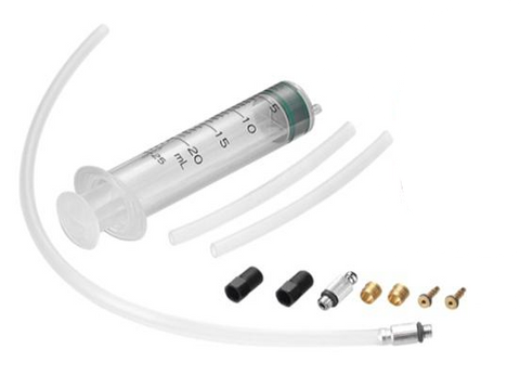 Service/bleed kit, Tektro/TRP, plastic tubing x 3 , hose retainer x 2, compression ferrules x 2, brass inserts with o-ring x 2, inlet and outlet valve ( for lever), brake fluid NOT included