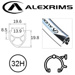 RIM 700c x 14mm - ALEX R450 - 32H - (622 x 14) - Presta Valve - Rim Brake - D/W - SILVER - MSW