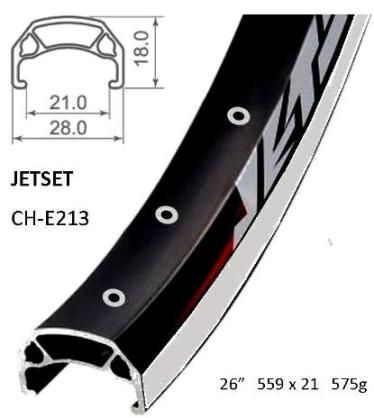RIM 26" x 21mm - JETSET CH-E213 - 36H - (559 x 21) - Schrader Valve - Rim Brake - D/W - BLACK - Eyeleted - MSW - Quality Jetset rim made in Taiwan  - (ERD 543)