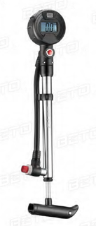 "NEW" - Shock pump, alloy, w/digital gauge, max 300PSI, 2 stage non leakage head w/150mm swivel hose, w/pinch-free t-handle, w/o bracket, silver