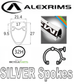 WHEEL - 700c Alex AT-510 32H Silver Rim, FRONT 12mm T/A (100mm OLD) Centerlock Disc Sealed KT GRAVEL Black Hub, SILVER Spokes
