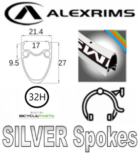 WHEEL - 700c Alex AT-510 32H Silver Rim, FRONT 15mm T/A (100mm OLD) Centerlock Disc Sealed KT GRAVEL Black Hub, SILVER Spokes