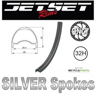 WHEEL - 29er Jetset AR-25 ARCOS 32H S/j Black Rim, FRONT 15mm T/A (110mm OLD) 6 Bolt Disc Sealed KT E-MTB Boost Black Hub, SILVER Spokes
