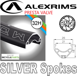 WHEEL - 29er Alex MD21 32H P/j Black Rim, FRONT 15mm T/A (110mm OLD) Centerlock Disc Sealed KT E-MTB Boost Black Hub, SILVER Spokes