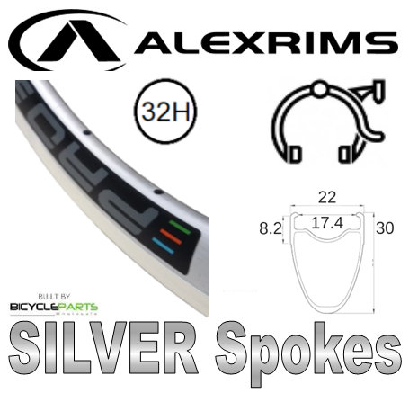 WHEEL - 700C Alex Pro30 32H W/j Silver Rim, FRONT 15mm T/A (110mm OLD) Centerlock Disc Sealed KT E-MTB Boost Black Hub, SILVER Spokes