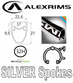 WHEEL - 700c Alex AT-510 32H Black Rim, FRONT 15mm T/A (110mm OLD) Centerlock Disc Sealed KT E-MTB Boost Black Hub, SILVER Spokes