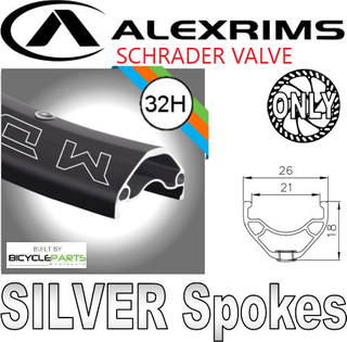 WHEEL - 29er Alex MD21 32H P/j Black Rim with Eyelets, Schrader Valve, 8/11 SPEED 12mm T/A (148mm OLD) Centerlock Disc Sealed KT E-MTB Boost Black Hub, SILVER Spokes