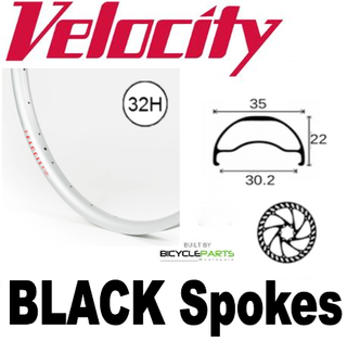 WHEEL - 29er Velocity Blunt 35 32H White Rim, FRONT 12mm T/A (100mm OLD) Centerlock Disc Sealed KT GRAVEL Black Hub, BLACK Spokes