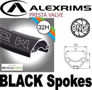 WHEEL - 29er Alex MD21 32H P/j Black Rim, FRONT 15mm T/A (110mm OLD) 6 Bolt Disc Sealed KT E-MTB Boost Black Hub, BLACK Spokes