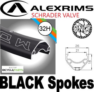 WHEEL - 29er Alex MD21 32H P/j Black Rim with Eyelets, Schrader Valve, 8/11 SPEED 12mm T/A (148mm OLD) Centerlock Disc Sealed KT E-MTB Boost Black Hub, BLACK Spokes