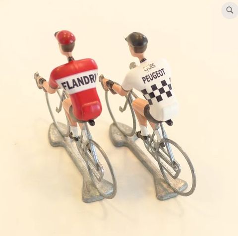 FLANDRIENS Models, 2 x Hand painted Metal Cyclists,  Peugeot & Flandria jerseys