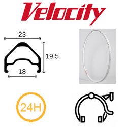 RIM 16 x 1 3/8" x 18mm - VELOCITY A23 - 24H - (349 x 18) - Presta Valve - Rim Brake - D/W - WHITE - MSW