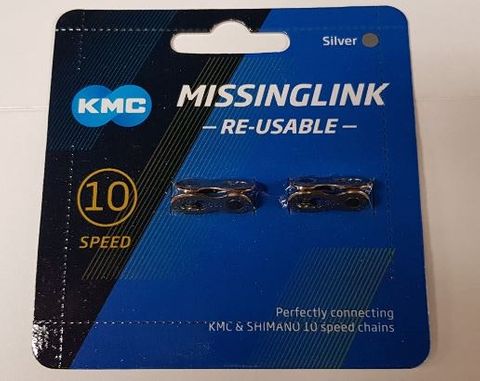 Connecting Link for 10 Speed, KMC, Silver, 2pcs/MF Card, re-usable, 6mm pin length