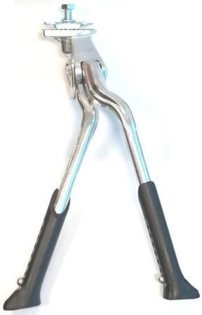 KICKSTAND  24-28 Adjustable, Centre Mount, Alloy SILVER, Double Leg, aligns to one side when folded