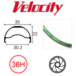 RIM 29er x 30mm - VELOCITY BLUNT 35 - 36H - (662 x 30) - Presta Valve - Disc Brake - D/W - GREEN - Tubeless Ready - (ERD 597)