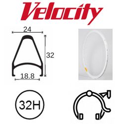 RIM 700c x 18mm - VELOCITY CHUKKER - 32H - (622 x 18) - Presta Valve - Rim Brake - D/W - WHITE (Powder Coated) - MSW