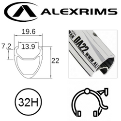 RIM 700c x 14mm - ALEX DA22 - 32H - (622 x 14) - Presta Valve - Rim Brake - D/W - SILVER - MSW