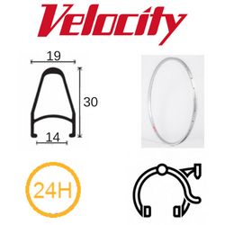 RIM 700c x 14mm - VELOCITY DEEP V - 24H - (622 x 14) - Presta Valve - Rim Brake - D/W - BRIGHT SILVER (Anodised) - MSW