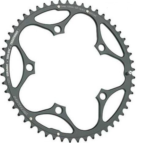 CHAINRING - ROAD "STRONGLIGHT", 53T, 7075 CNC Black CT2 - 130mm BCD, 5 Hole for 10/11 Spd