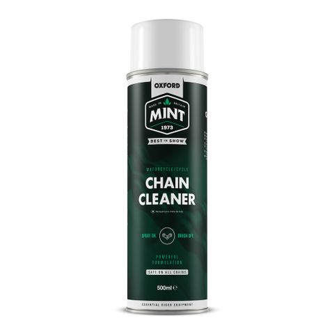CHAIN CLEANER - Oxford Mint Chain Cleaner 500ml,  effective at dissolving and washing away contaminated chain lube and the build-up of oil and dirt on your chain