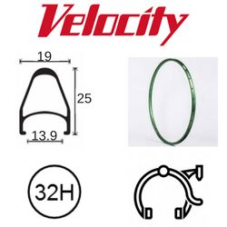 RIM 700c x 14mm - VELOCITY FUSION - 32H - (622 x 14) - Presta Valve - Rim Brake - D/W - LIME (Powder Coated)