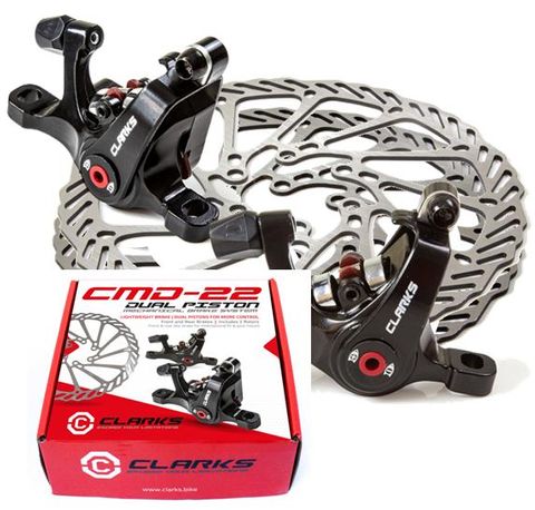 DISC BRAKE set, DUAL PISTON, MECHANICAL, FRONT & REAR, Compatible ,Road, Hybrid, IS & PS compat, 140mm & 160mm rotors  Quality Clarks product