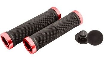 GRIPS, Clarks, LOCKING,  135mm,  w/alloy locking rings, Black Grip w/RedAnoLockOn Rings&Red Plug Ends